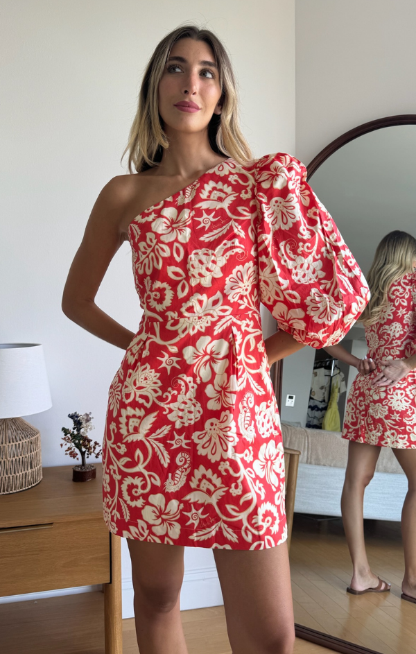Asymmetric Sleeve Summer Print Dress L Asymmetric Sleeve Summer Print Dress L