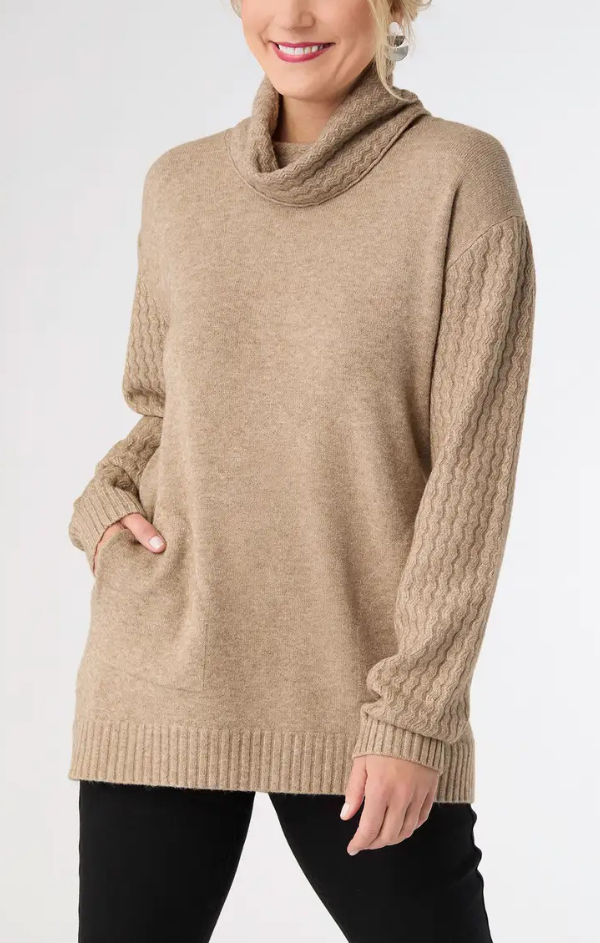 Heavenly Luxe Cowl Neck Cable Sweater