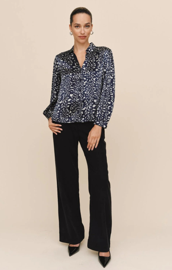 Long Sleeve Shirred Shoulder Button Down