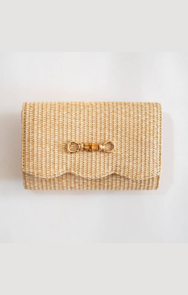 Scalloped Ruby Straw Clutch