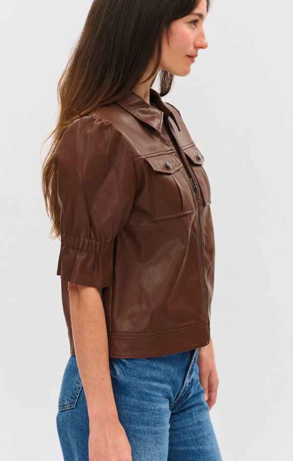 Jennifer Faux Leather Flutter Sleeve Jacket