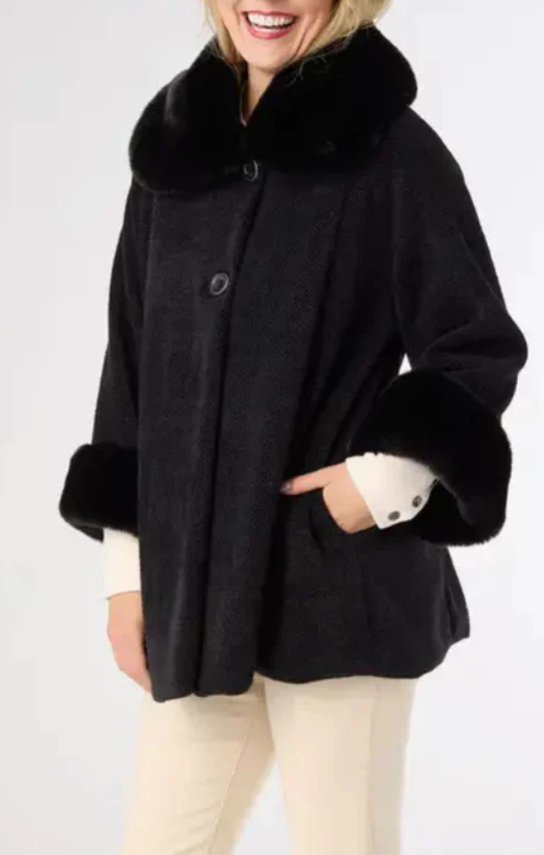Janara 3/4 Sleeve Faux Fur Button Wrap