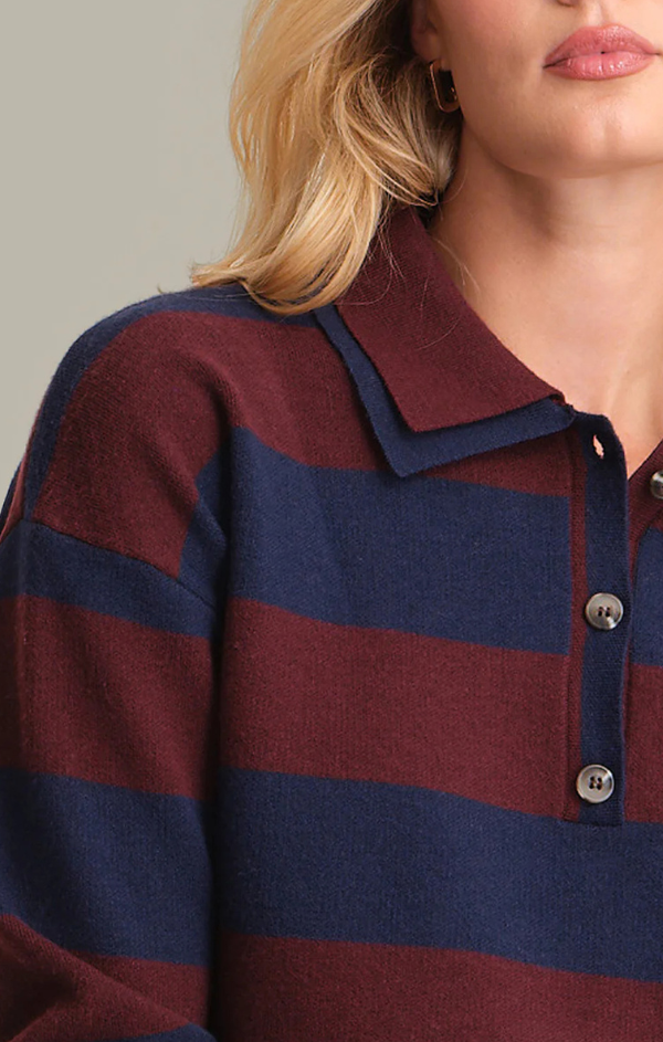 Lennon Double Johnny Collar Rugby Stripe Pullover