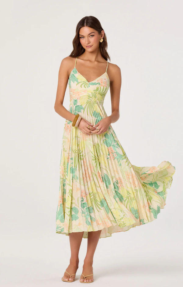 peach and green bridesmaid dresses Blythe Tropical Dress mismatched green and pink bridesmaid dresses