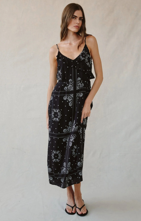 Ruffle Cami Midi Dress in Bandana Print M