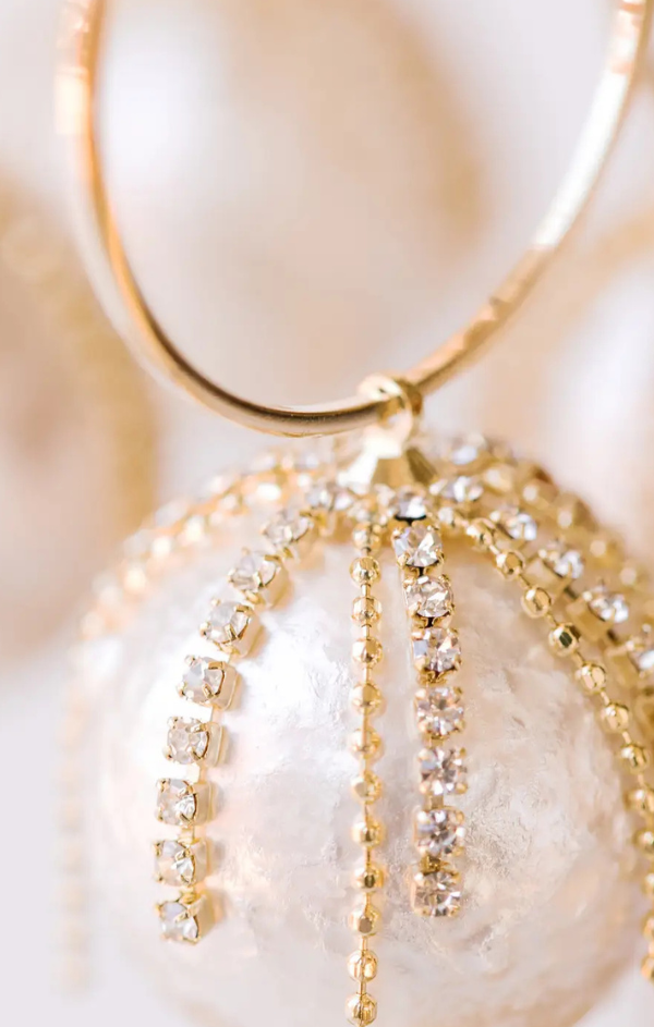 Diamond Fringe Holiday Pearl Hoop Earrings