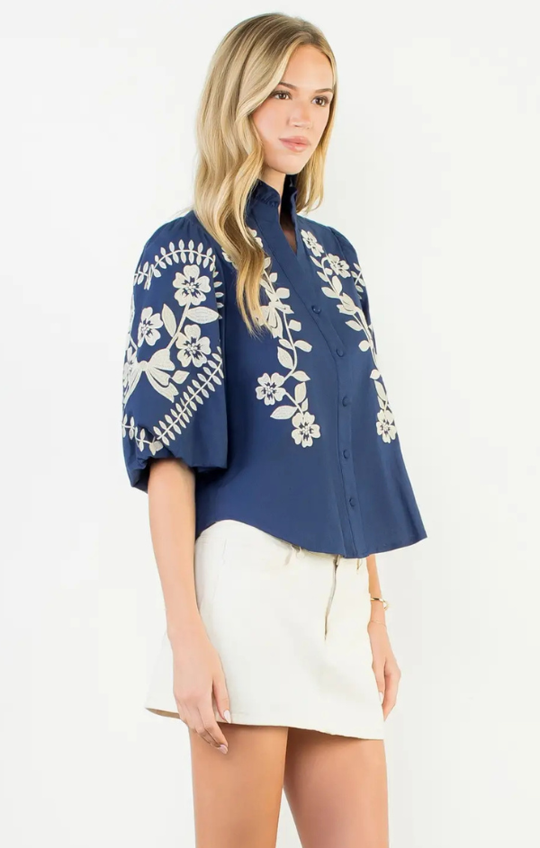 Polly Puff Sleeve Floral Embroidered Top