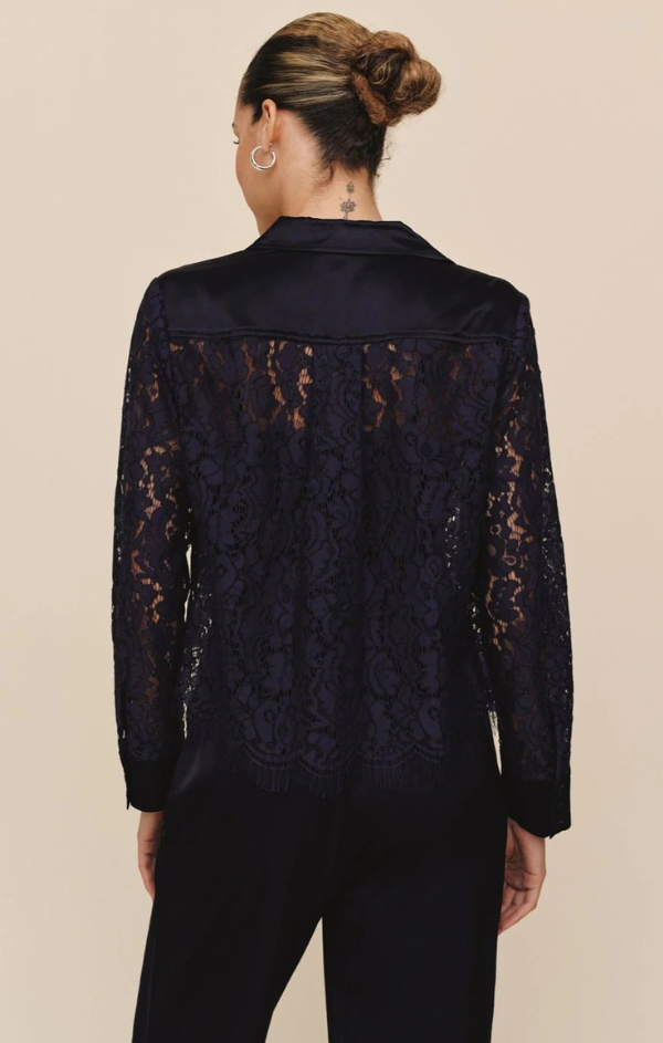 Lace Contrast Button Down