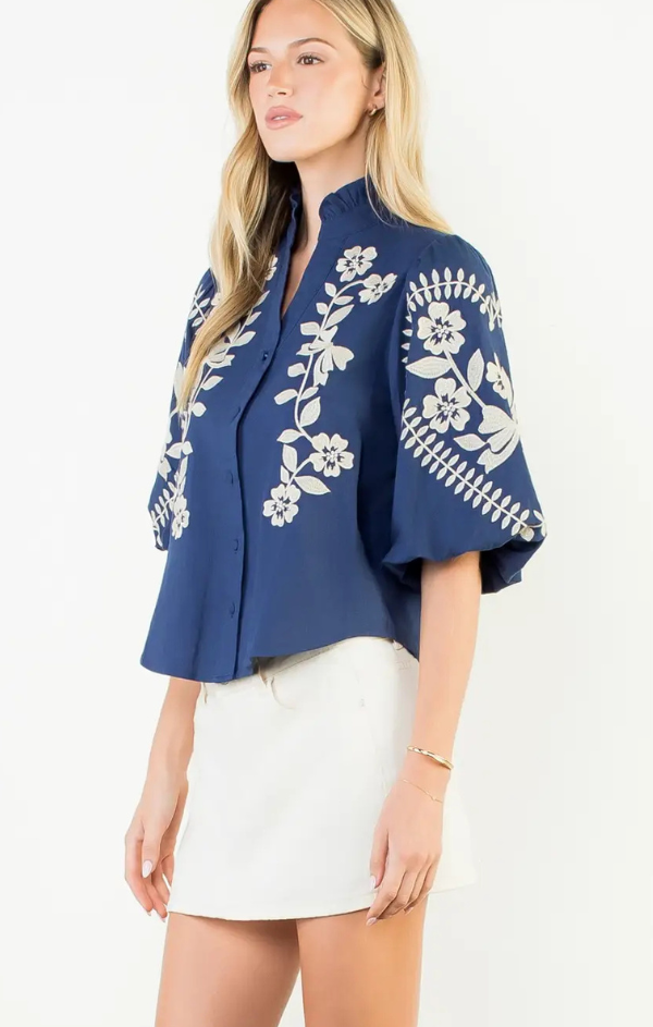 Polly Puff Sleeve Floral Embroidered Top