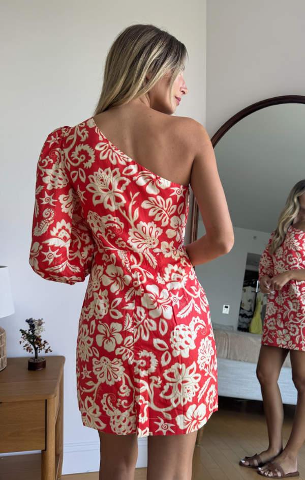 Asymmetric Sleeve Summer Print Dress L