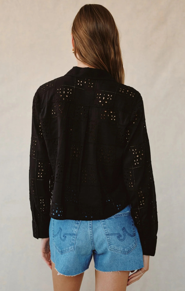 Contrast Button Down in Black