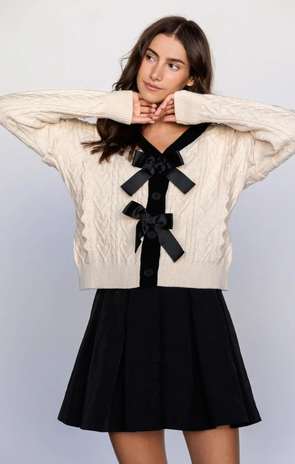 Holly Cable Knit Cardigan with Bows