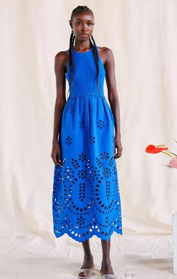 Dawn Knit and Eyelet Midi Dress L