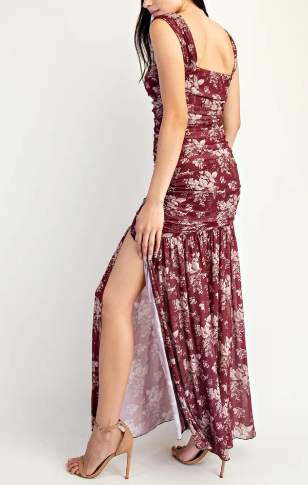 Fae Floral Ruched Maxi Dress with Slit