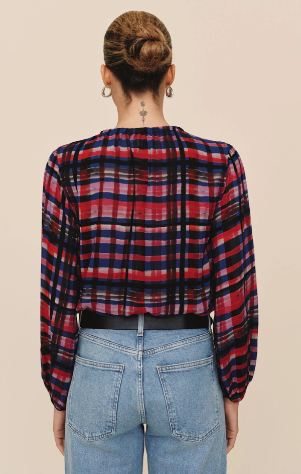 Elastic Shirred Top in Winter Plaid Print