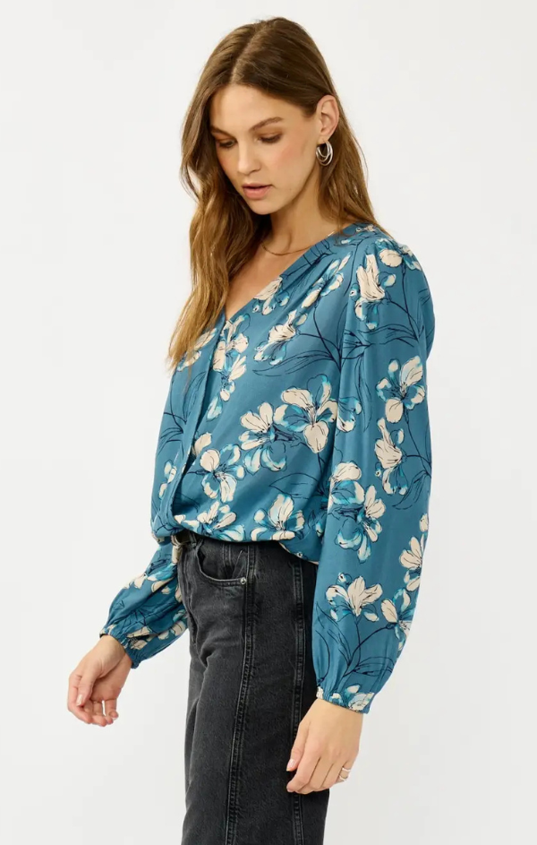 Ramona Pleated Floral Surplice Top