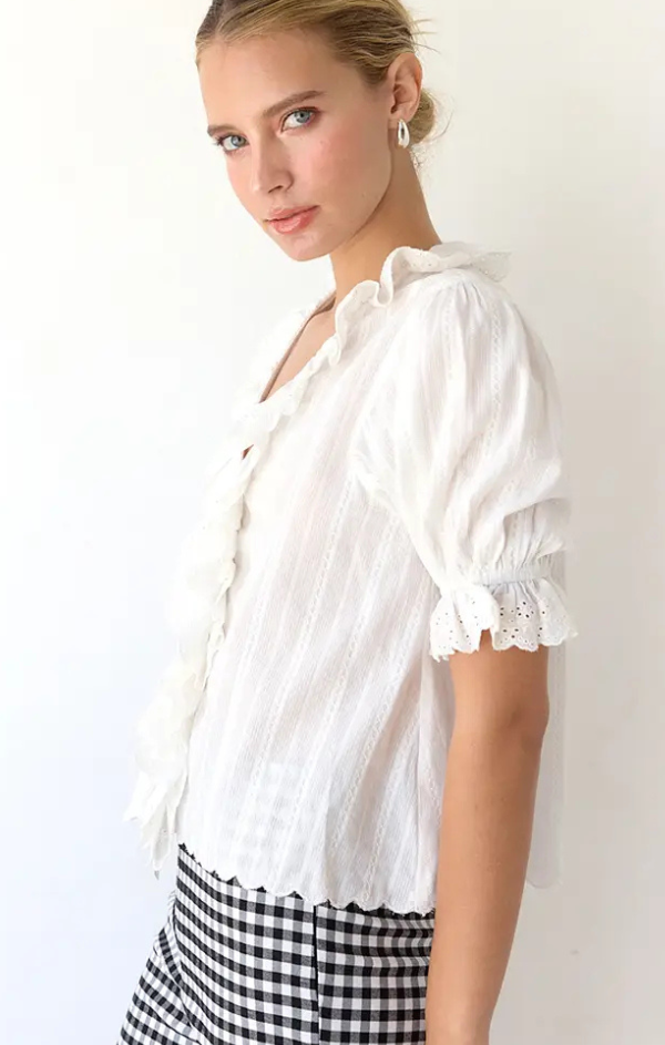 Viola V Neck Ruffle Blouse