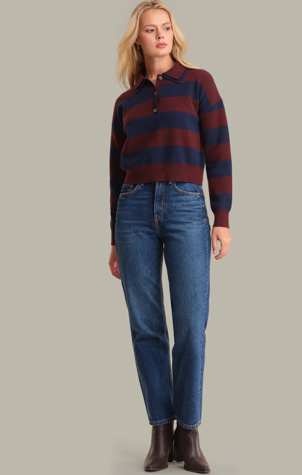Lennon Double Johnny Collar Rugby Stripe Pullover