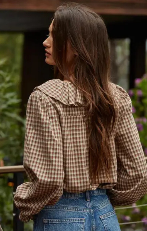 Cotton Gingham Ruffle Blouse