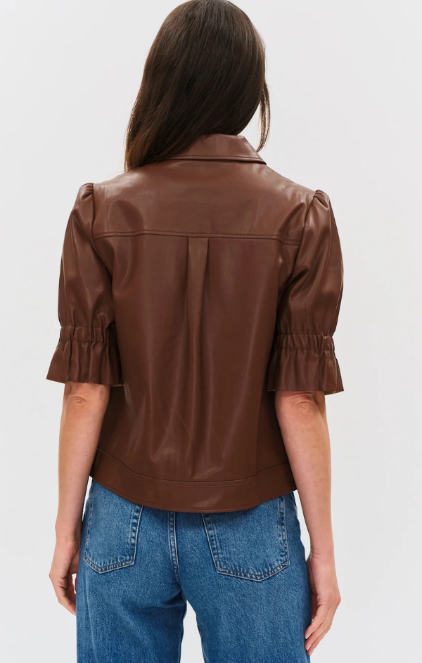 Jennifer Faux Leather Flutter Sleeve Jacket