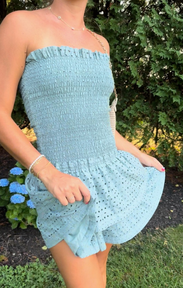 mint strapless mini dress Mint-green duchess-polyester strapless mini dress with cascading side-ruffled detail #POEMzephyrusOdyssey #POEMss2026