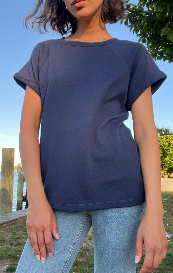 Boatneck Roll Sleeve Raglan Top in Stormwatch