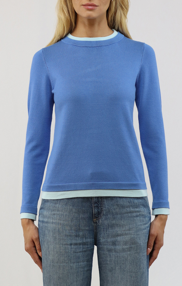Double Trim Long Sleeve Crew Pullover