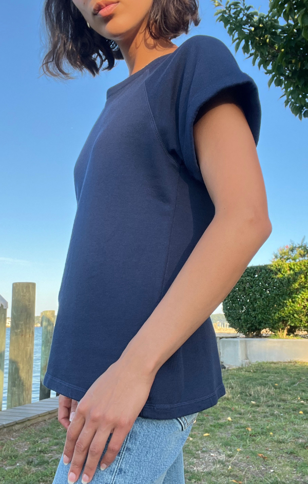 Boatneck Roll Sleeve Raglan Top in Stormwatch