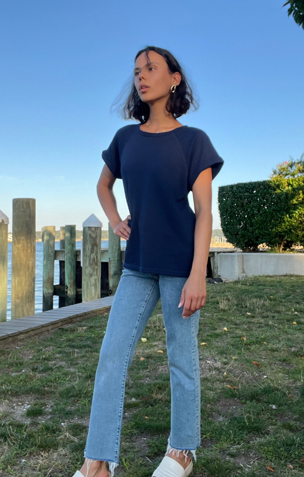 Boatneck Roll Sleeve Raglan Top in Stormwatch
