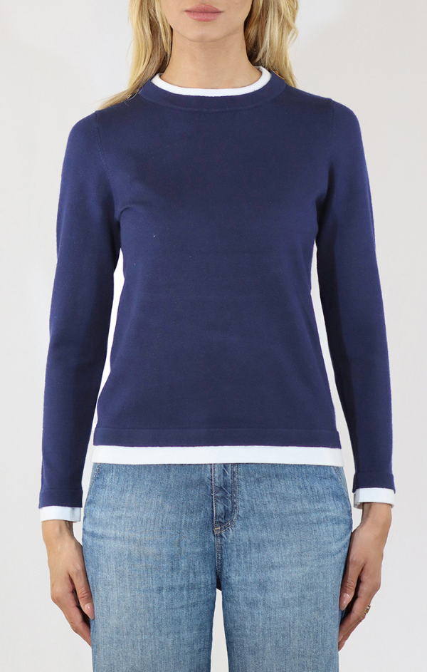 Double Trim Long Sleeve Crew Pullover