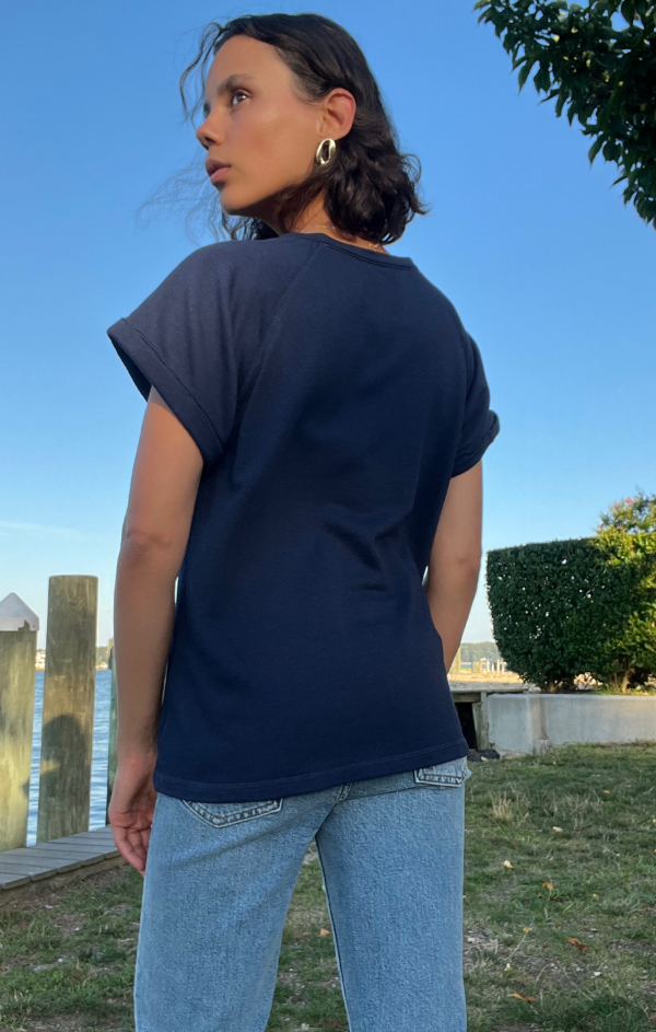 Boatneck Roll Sleeve Raglan Top in Stormwatch