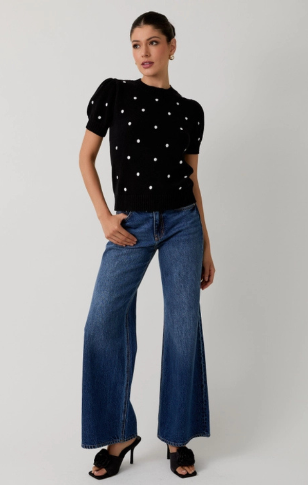 Polka Dot Puff Sleeve Sweater