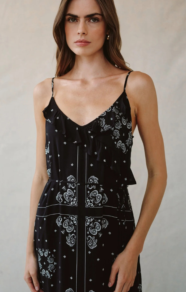 Ruffle Cami Midi Dress in Bandana Print
