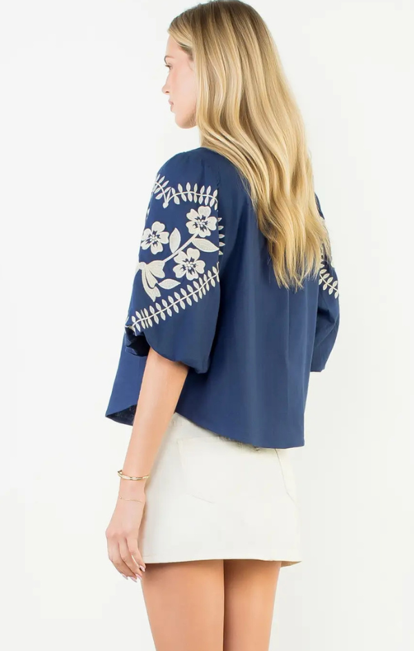 Polly Puff Sleeve Floral Embroidered Top