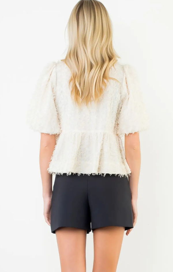 Freya Fringed Front Tie Puff Sleeve Top