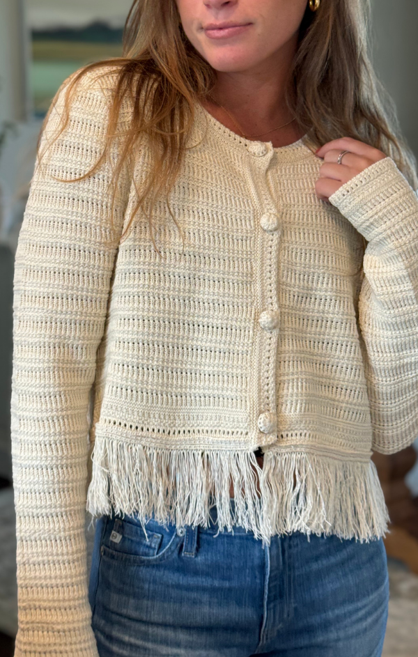 Button Up Fringe Cardigan Mint