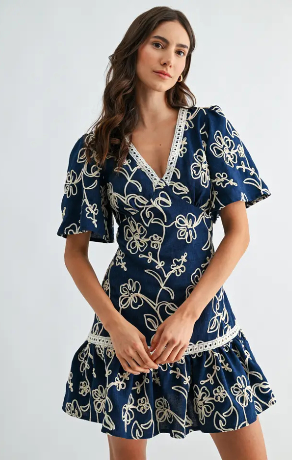 feminine mini dress Embroidered V Neck – Mint BS-1-10-7D-UK Perfect for adding a Black Tie Event Dress Size:s (4/6)