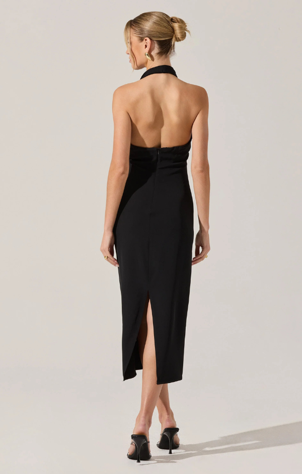 ASTR the Label | Alanna Halter Cowl Neck Midi Dress in Black