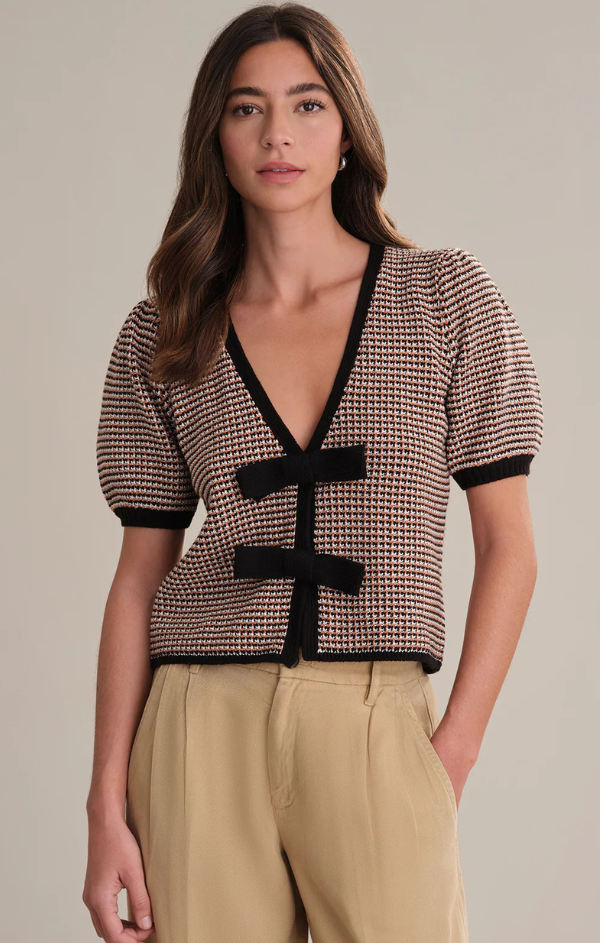 Elaine Puff Sleeve Tie Front Cardigan