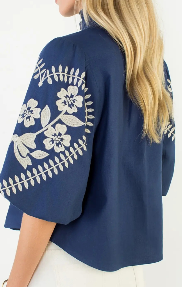 Polly Puff Sleeve Floral Embroidered Top