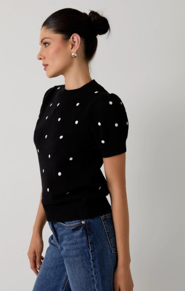 Polka Dot Puff Sleeve Sweater