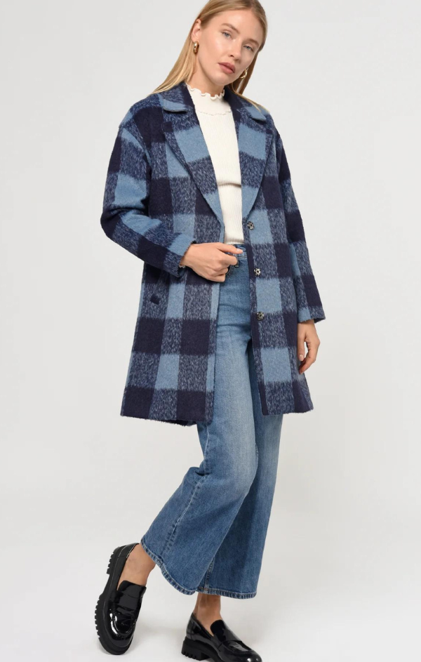 blue plaid knit jacket