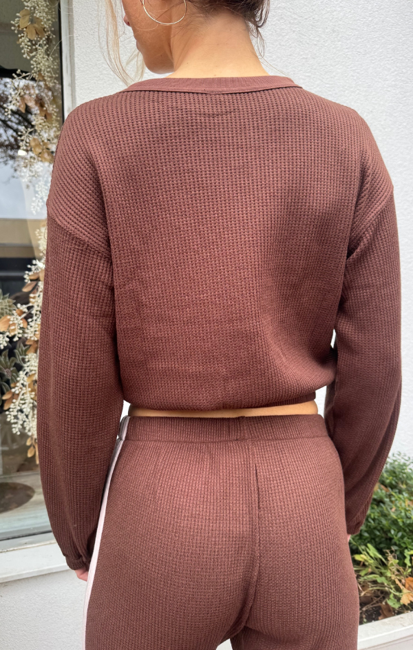 Drop Shoulder Long Sleeve Elastic Hem Tee