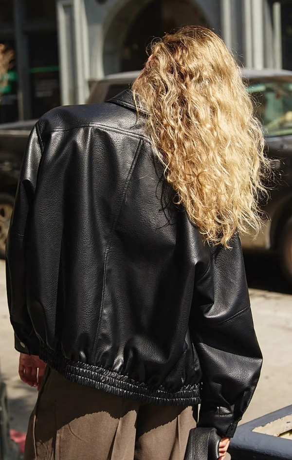 Pebble Grain Faux Leather Zip Up Jacket