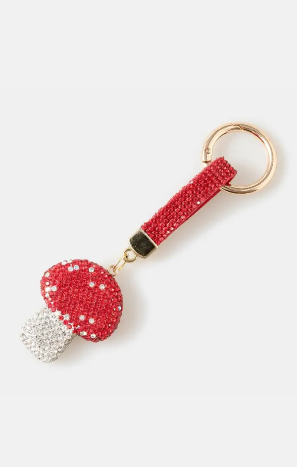 Pave Red Mushroom and Tag Bag Charm
