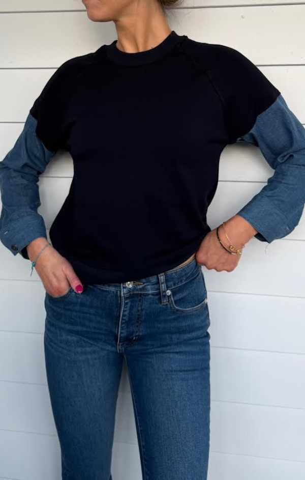 Caitlin Denim Accent Crew Neck