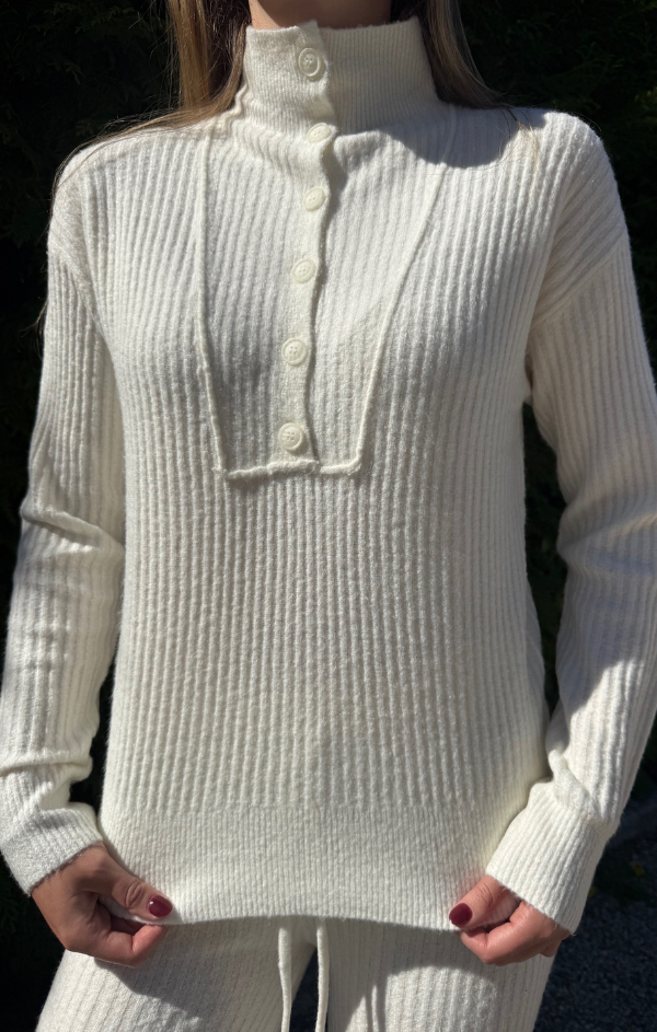Funnel Neck Henley Sweater