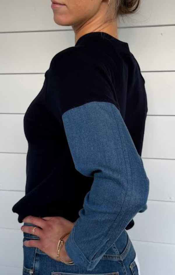 Caitlin Denim Accent Crew Neck