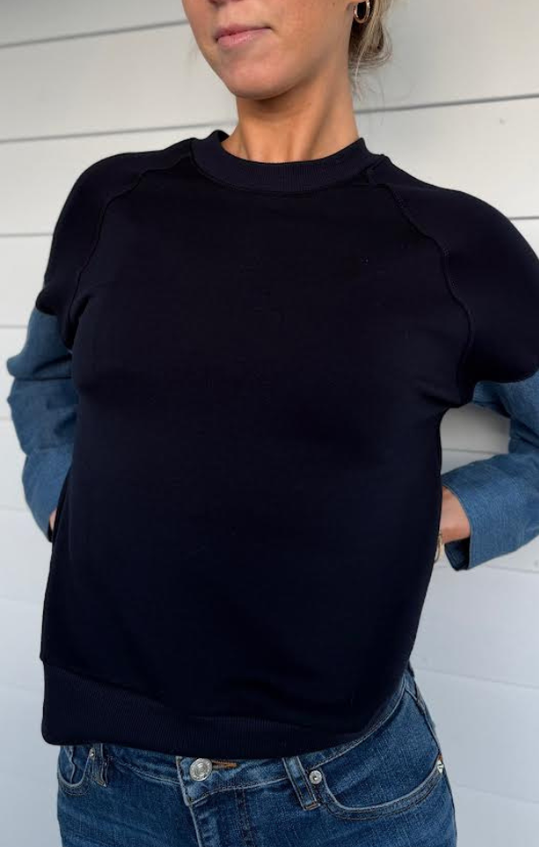 Caitlin Denim Accent Crew Neck