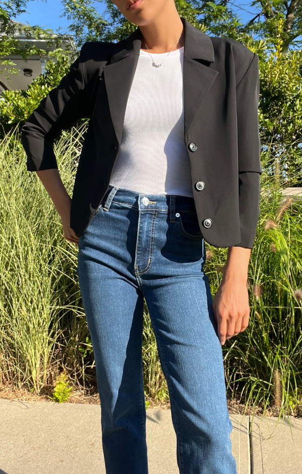 Olive Cropped Scrunch Sleeve Blazer